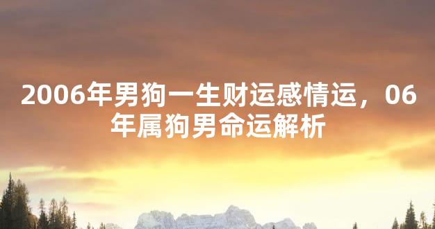 2006年男狗一生财运感情运，06年属狗男命运解析