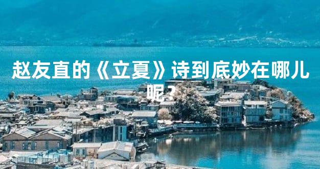 赵友直的《立夏》诗到底妙在哪儿呢？